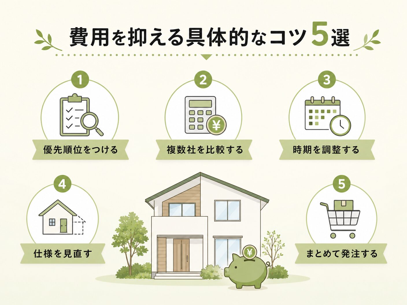 マンションリノベーション費用 3ldk 相場の費用を抑える具体的なコツ5選を表す図解イラスト