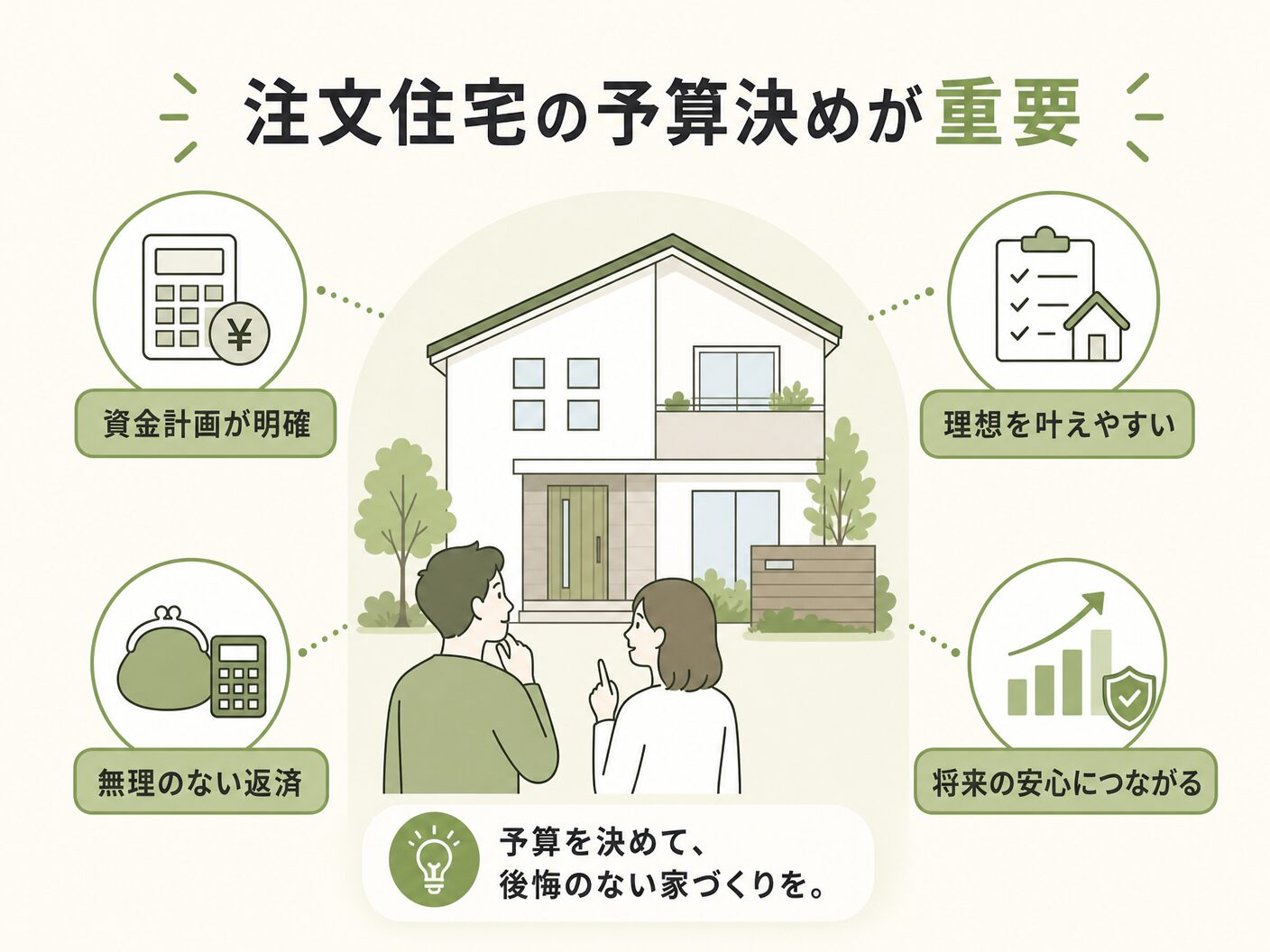 決め方の注文住宅の予算決めが重要な理由を表す図解イラスト