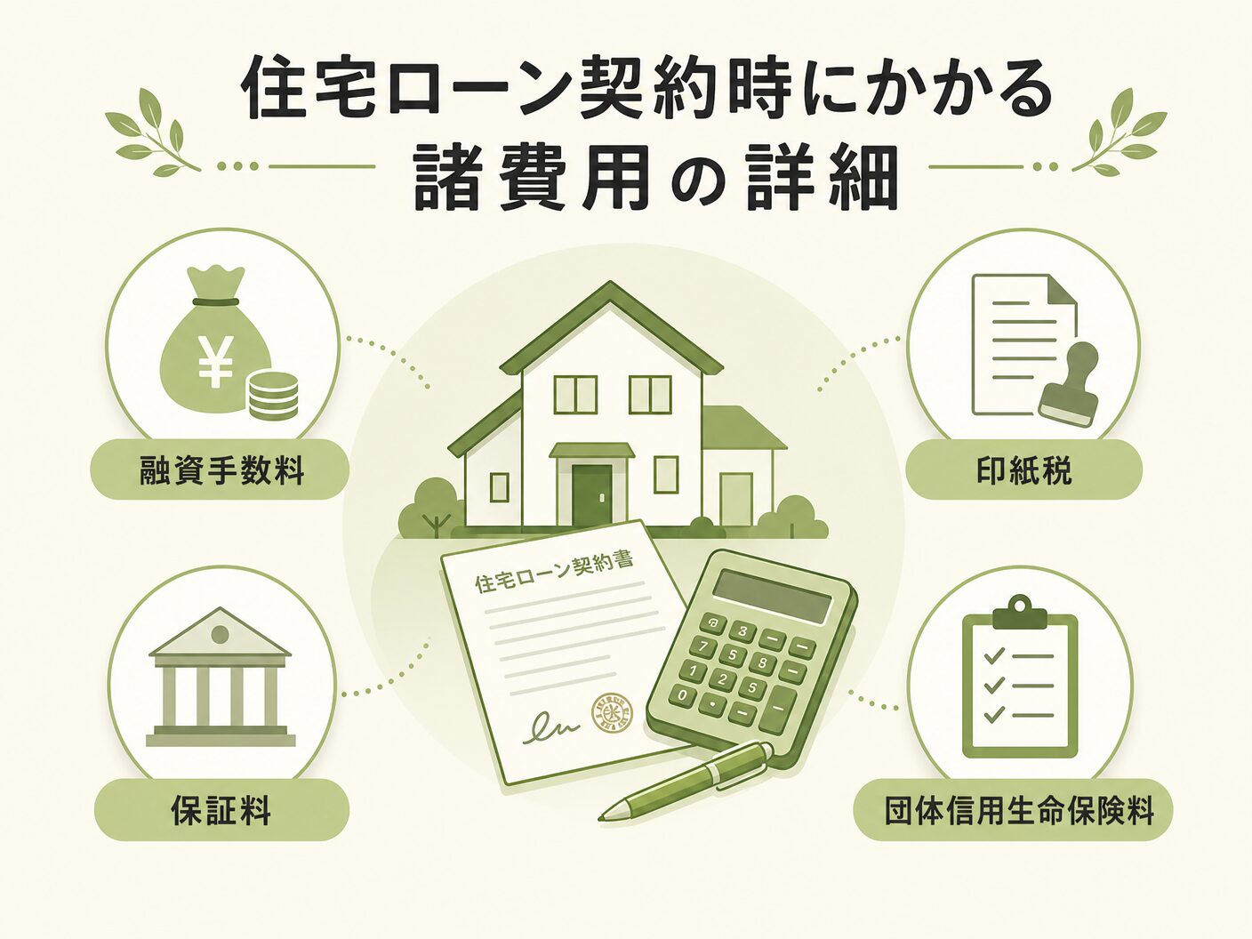注文住宅 いくらの住宅ローン契約時にかかる諸費用の詳細を表す図解イラスト