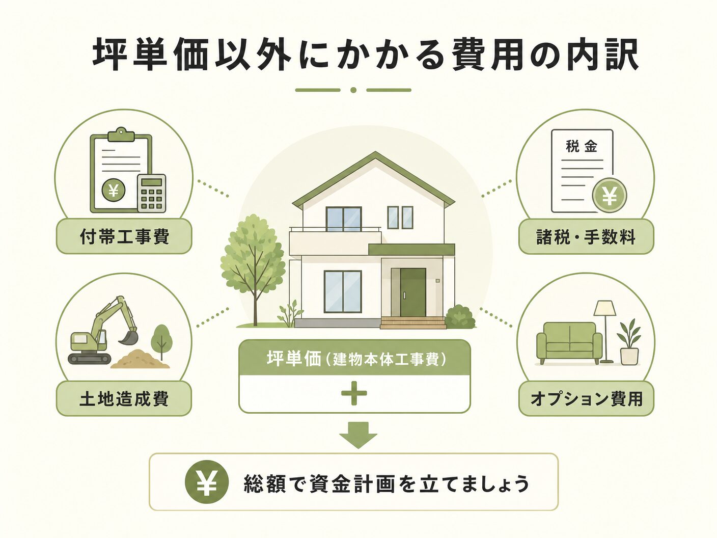 解体工事 費用相場の坪単価以外にかかる費用の内訳を表す図解イラスト