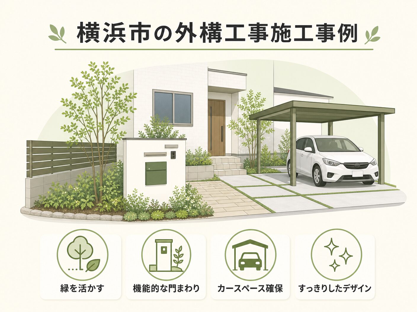横浜市の外構工事施工事例を表す図解イラスト