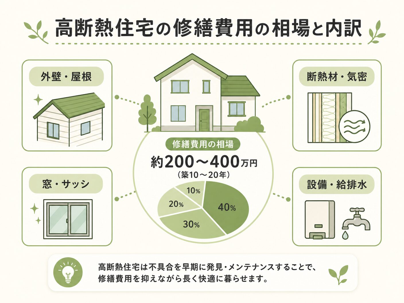 高断熱住宅の修繕費用の相場と内訳を表す図解イラスト