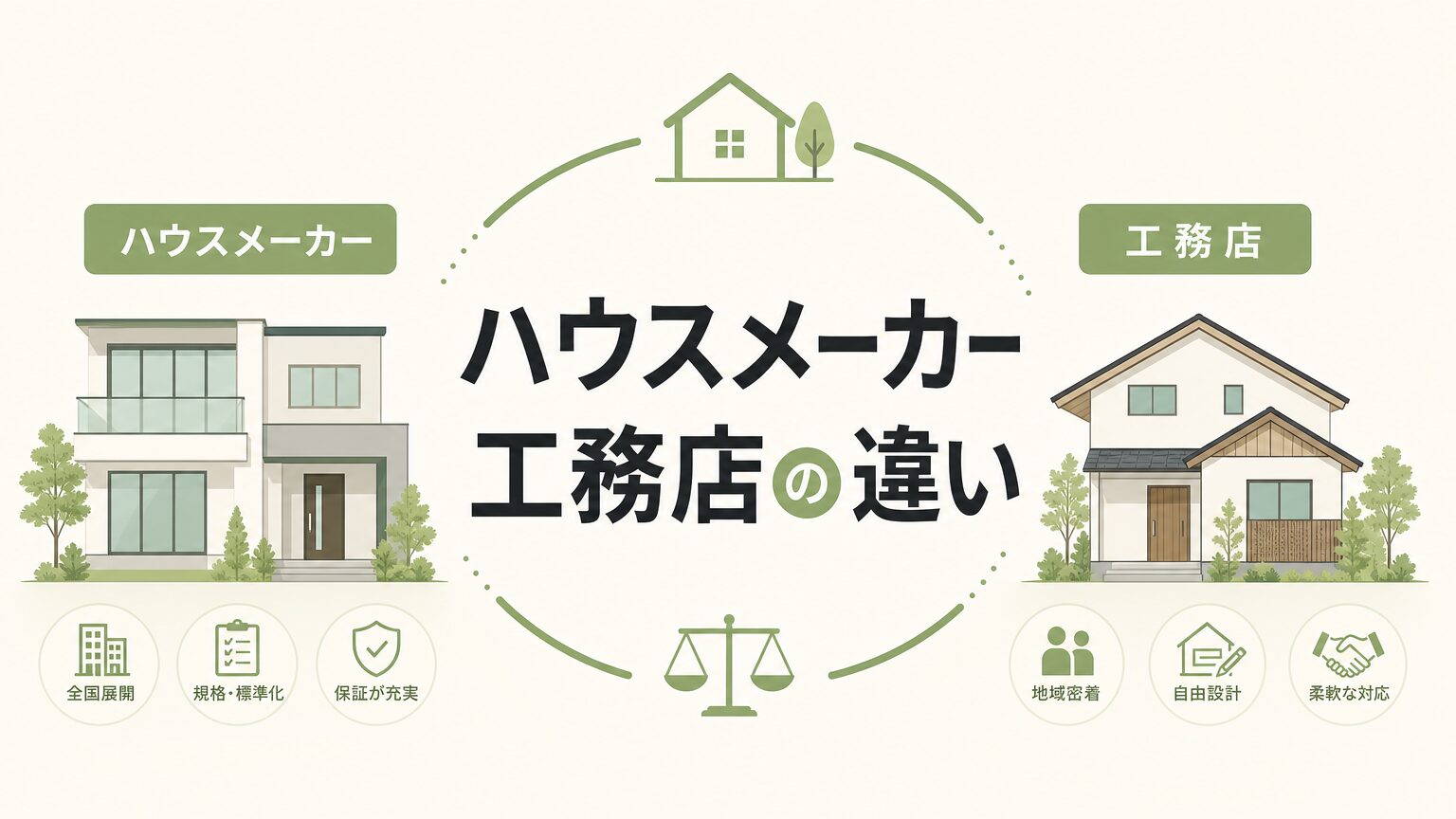 ハウスメーカーと工務店の違いとは？プロ4社が本音で解説【家百講座 戸建て編 #01】のアイキャッチ画像