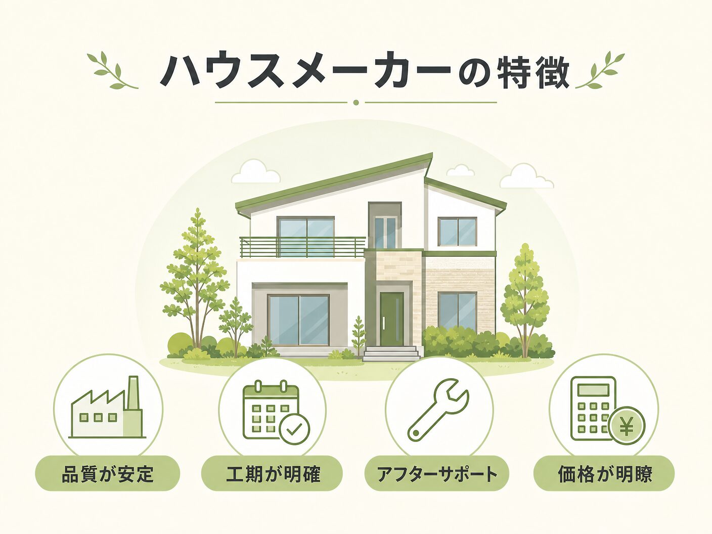 工務店 違いのハウスメーカーの特徴を表す図解イラスト