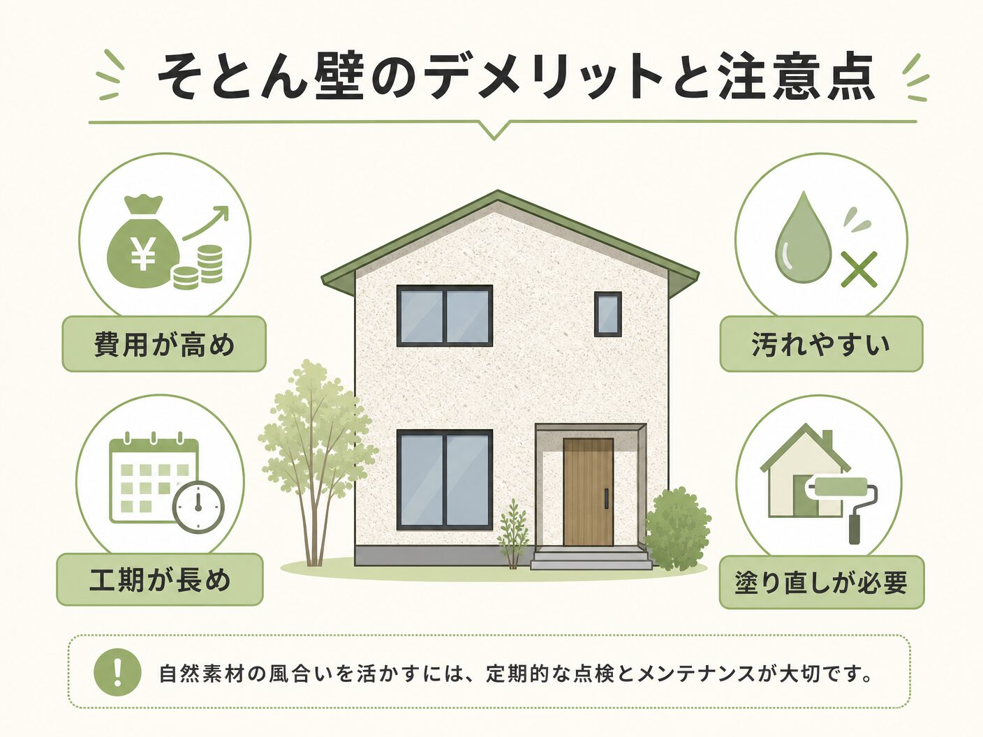 そとん壁のデメリットと注意点を表す図解イラスト