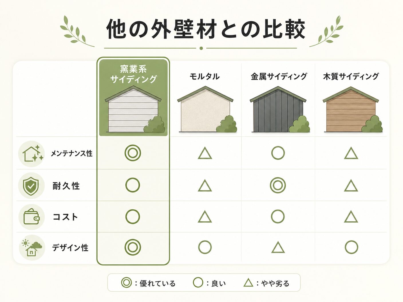 そとん壁の他の外壁材との比較を表す図解イラスト