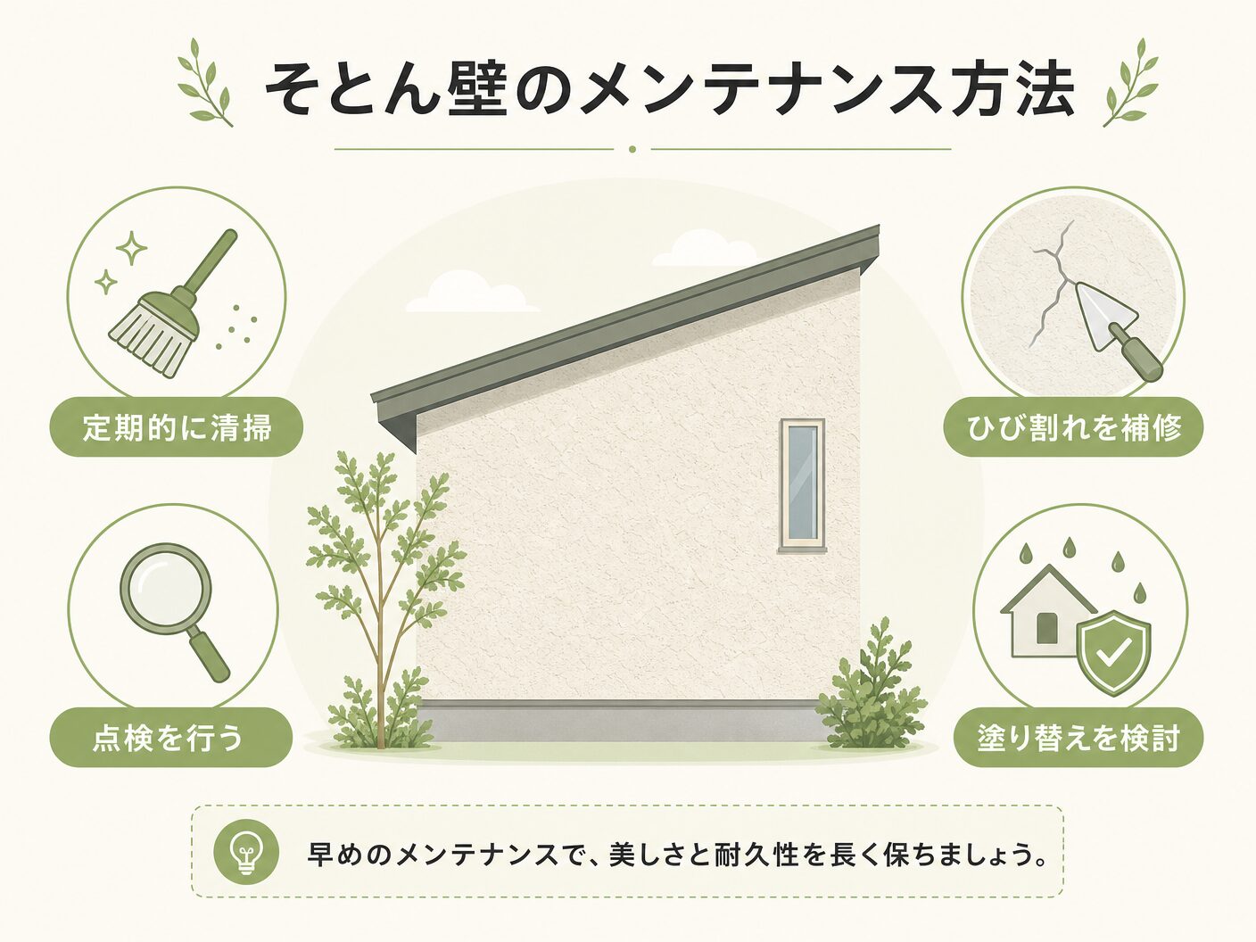 そとん壁のメンテナンス方法を表す図解イラスト