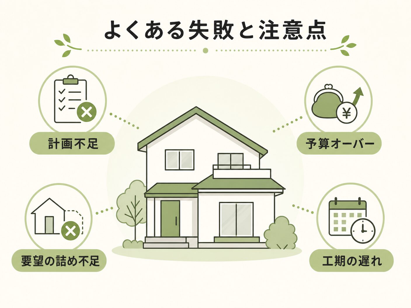 一種換気 三種換気のよくある失敗と注意点を表す図解イラスト