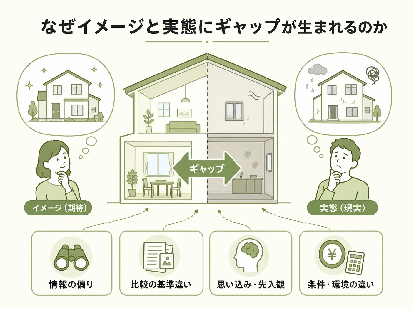 解体屋がガラ悪いと思われる理由のなぜイメージと実態にギャップが生まれるのかを表す図解イラスト
