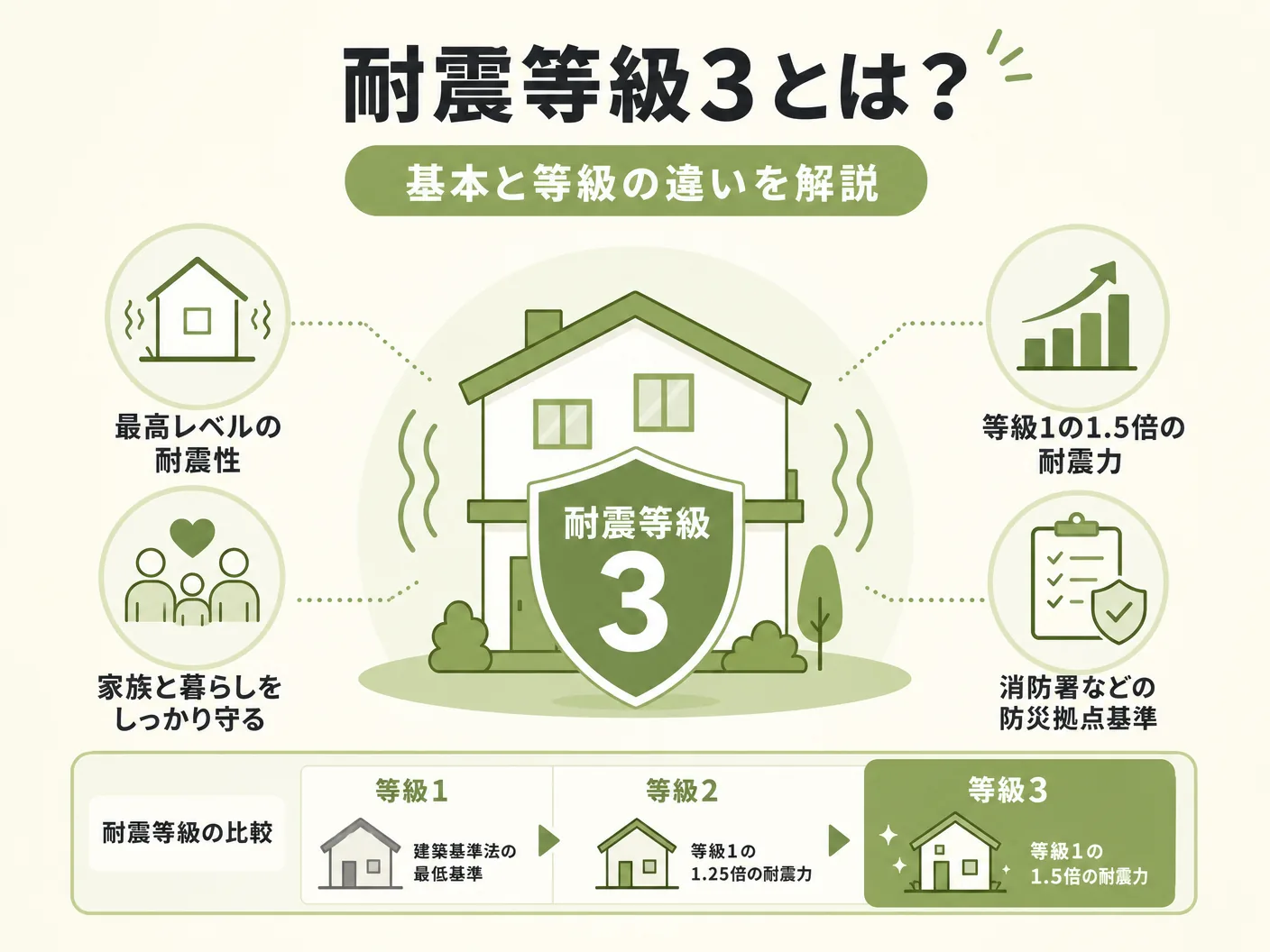 耐震等級3とは?基本と等級の違いを解説を表す図解イラスト