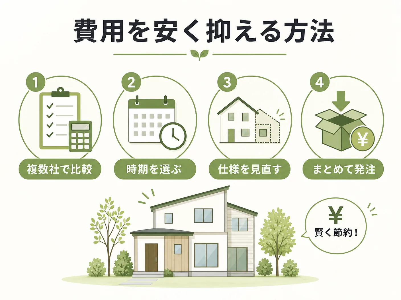 外壁塗装 相場の費用を安く抑える方法を表す図解イラスト