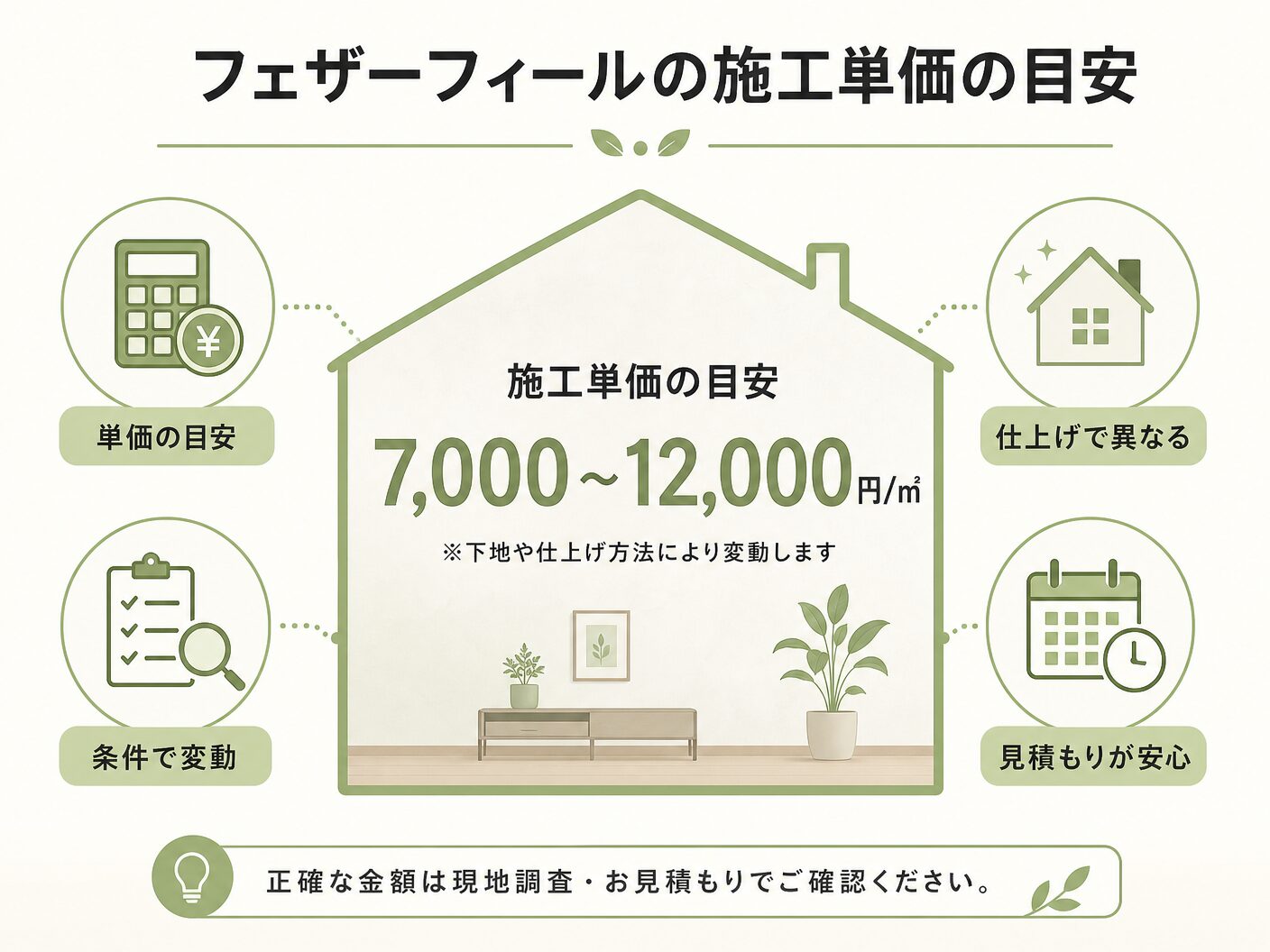 フェザーフィールの施工単価の目安を表す図解イラスト