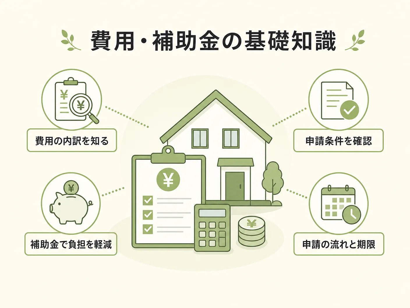 高断熱住宅 後悔の費用・補助金の基礎知識を表す図解イラスト