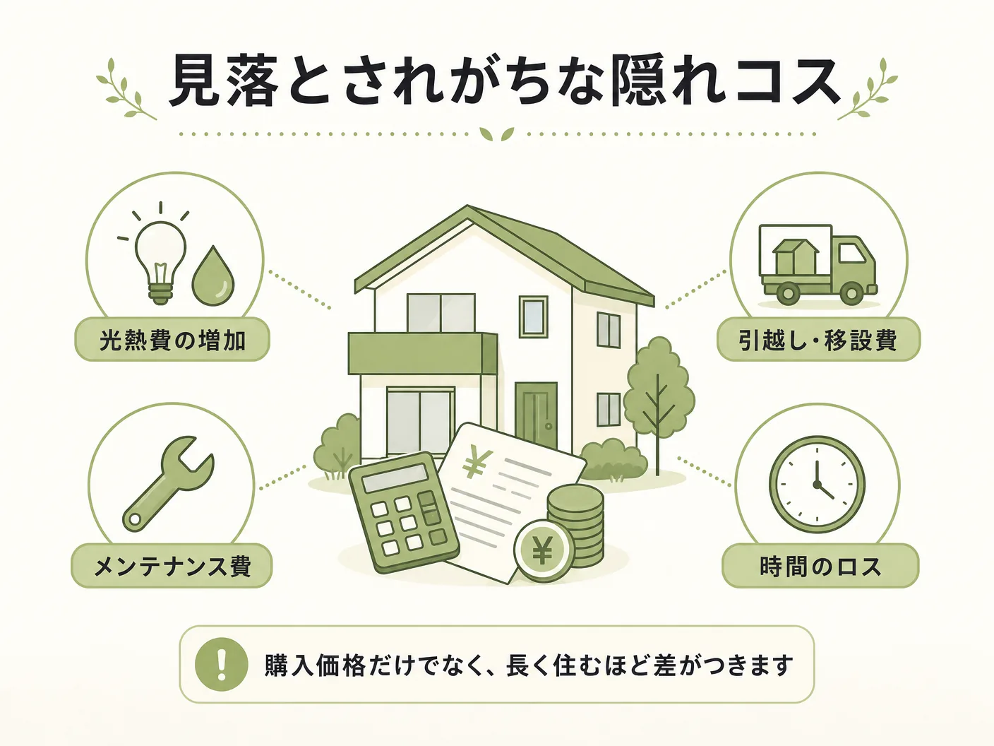 持ち家 vs 賃貸 どちらが得かの見落とされがちな隠れコストを整理するを表す図解イラスト