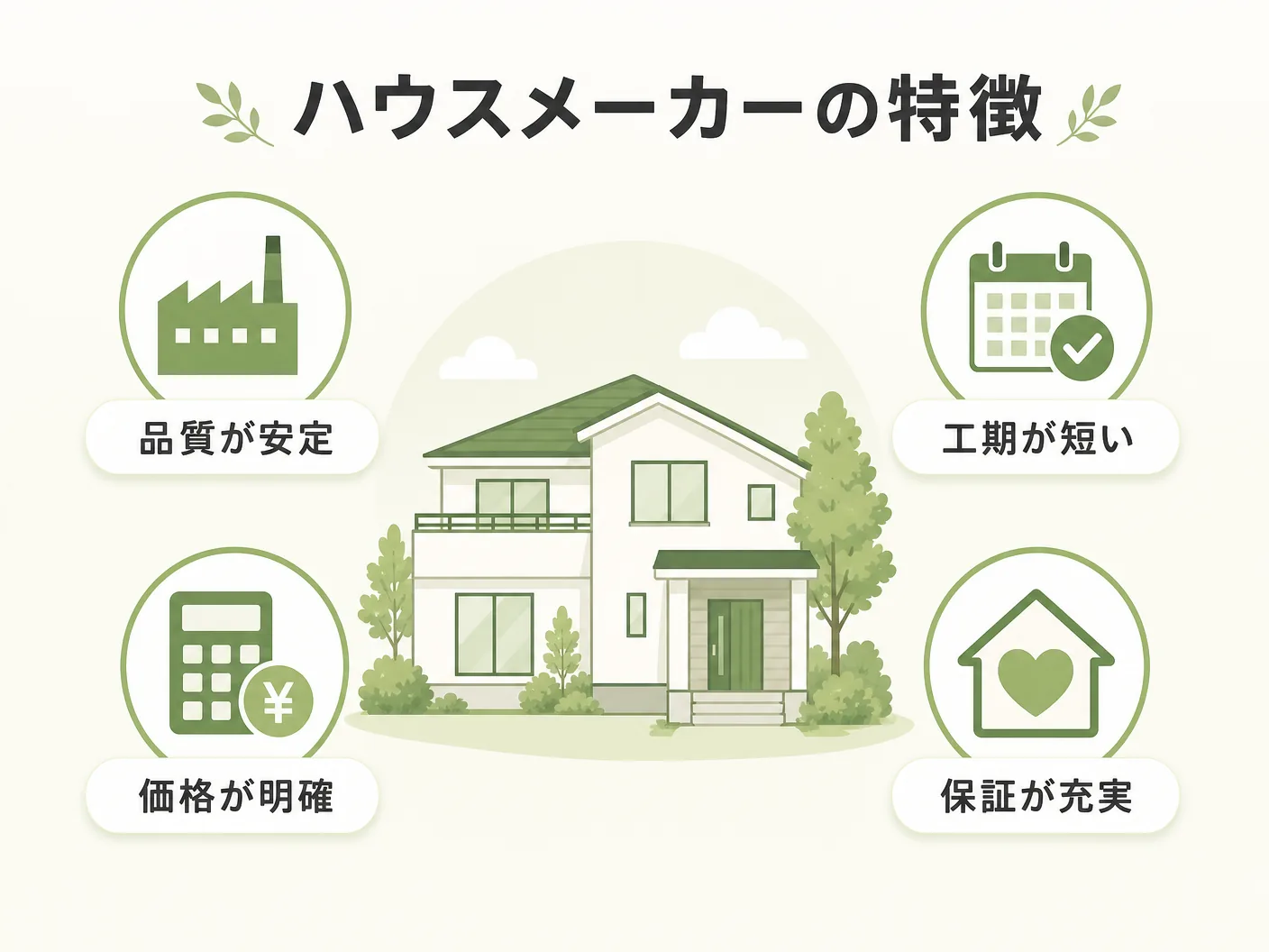 工務店 違いのハウスメーカーの特徴を表す図解イラスト