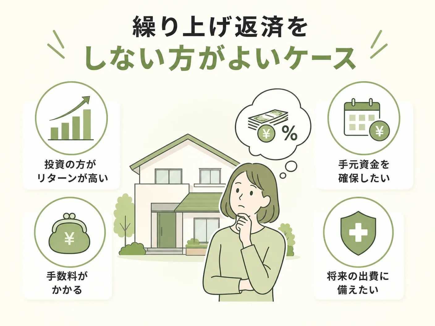 住宅ローン タイミングの繰り上げ返済をしない方がよいケースを表す図解イラスト