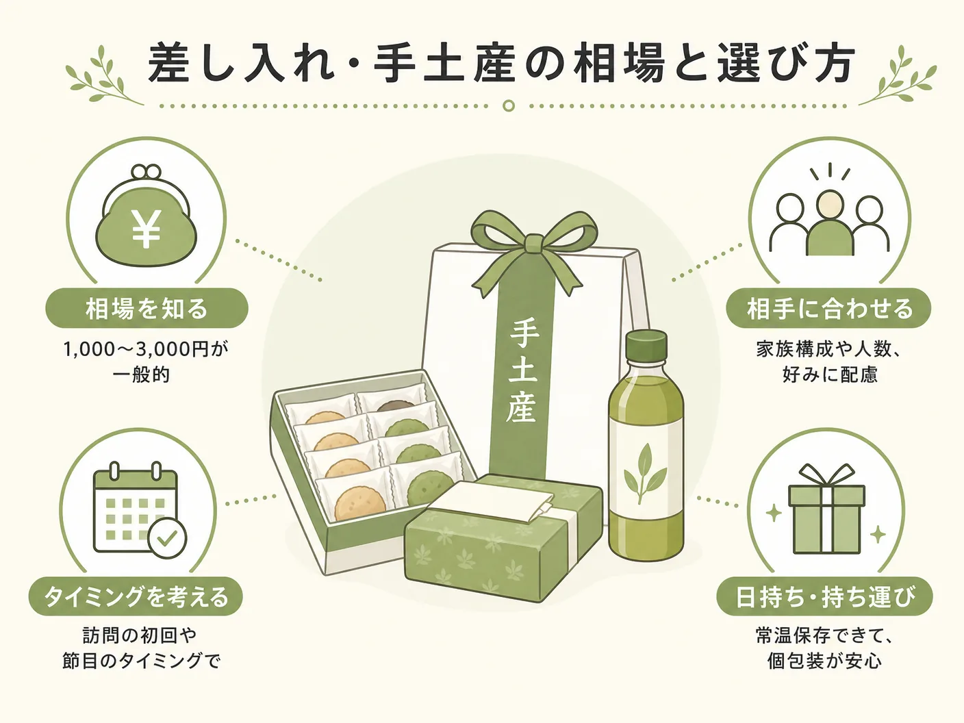 上棟式 費用の差し入れ・手土産の相場と選び方を表す図解イラスト