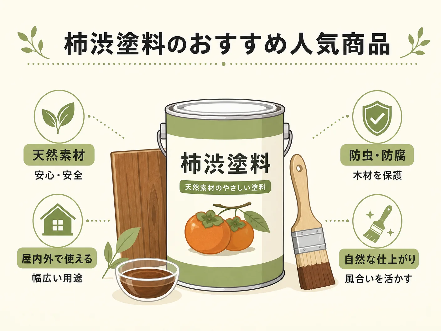 柿渋塗料のおすすめ人気商品を表す図解イラスト
