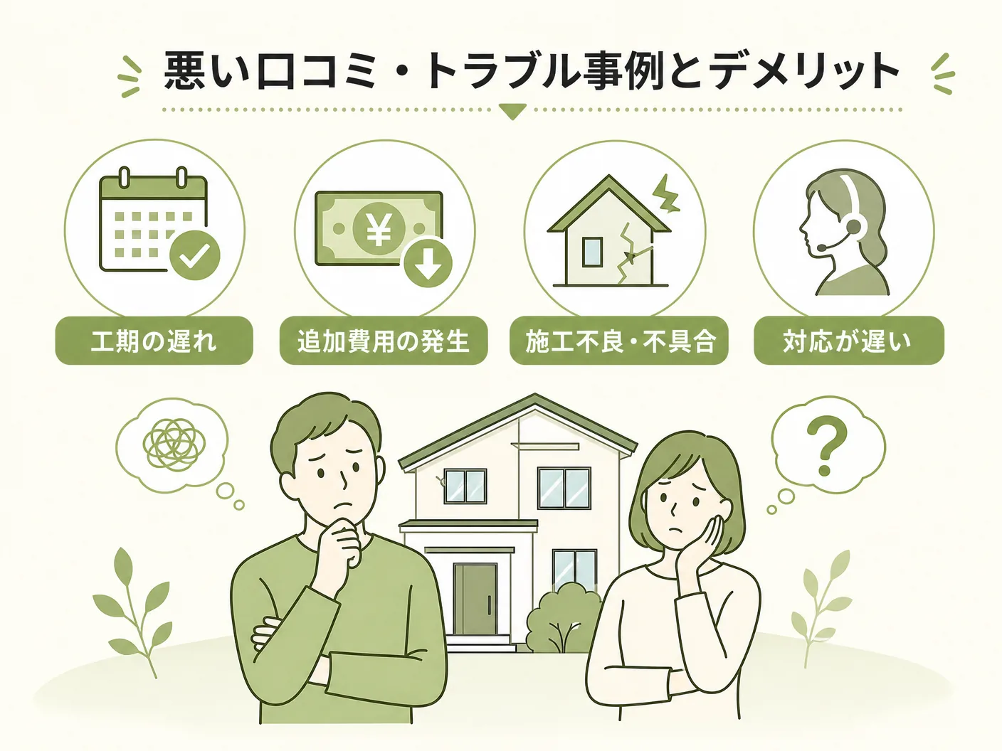 暮らしのマーケット エアコン 評判の悪い口コミ・トラブル事例とデメリットを表す図解イラスト
