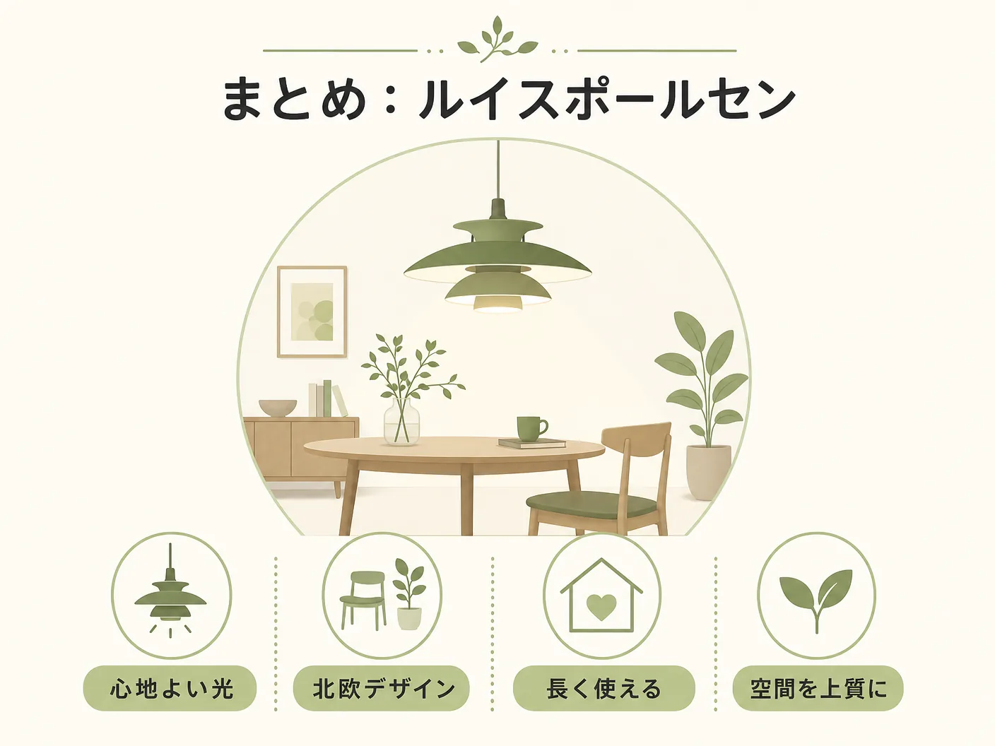 まとめ：ルイスポールセン照明で叶える北欧インテリアを表す図解イラスト