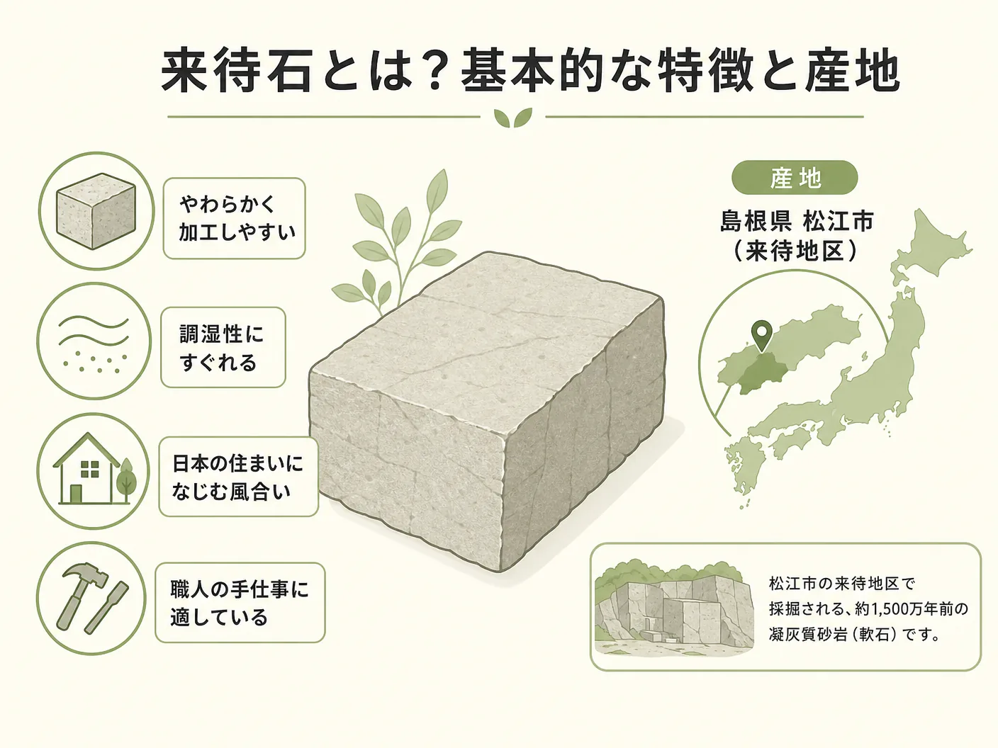来待石とは?基本的な特徴と産地を表す図解イラスト