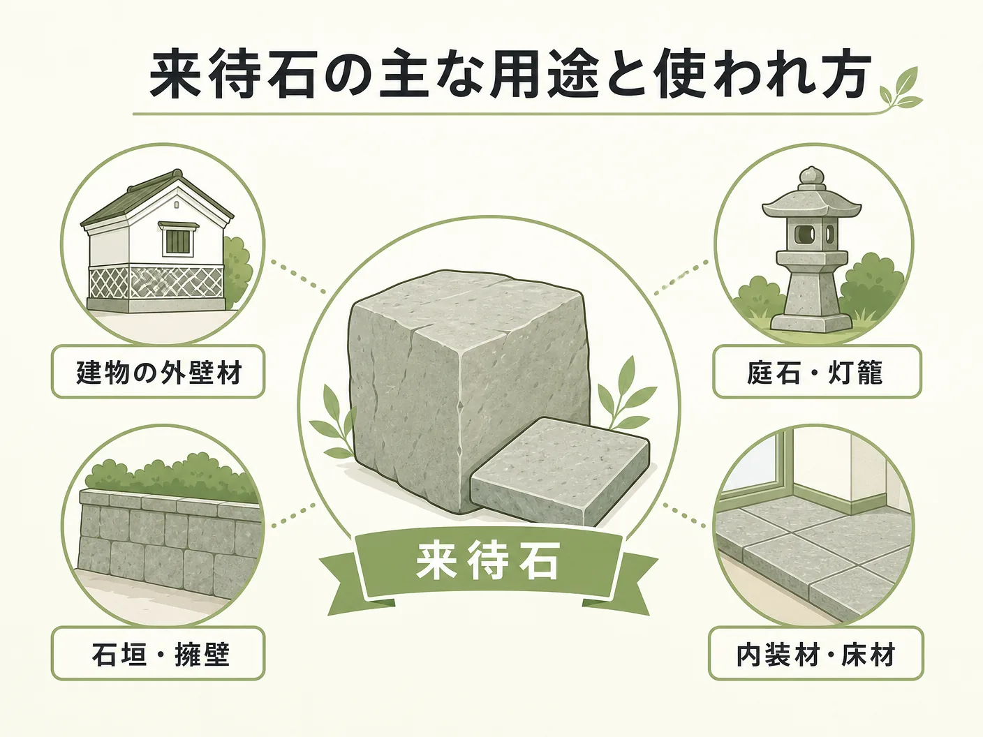 来待石とはの来待石の主な用途と使われ方を表す図解イラスト