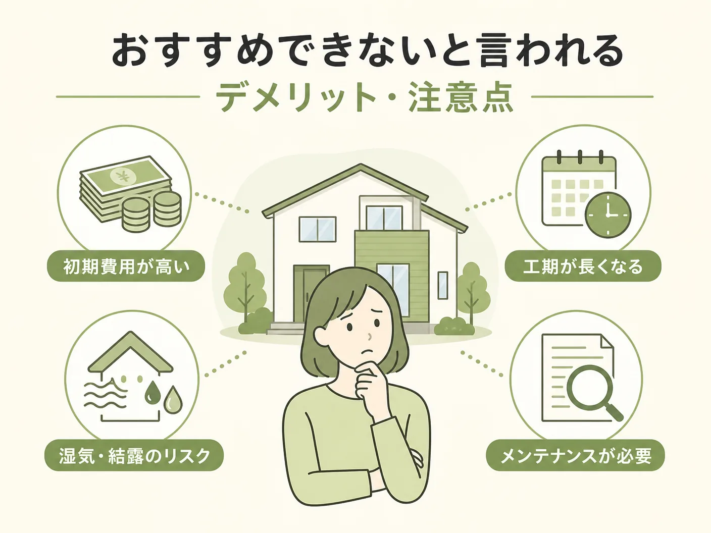 おひさまエコキュートはやっぱりお勧めできないのおすすめできないと言われるデメリット・注意点を表す図解イラスト