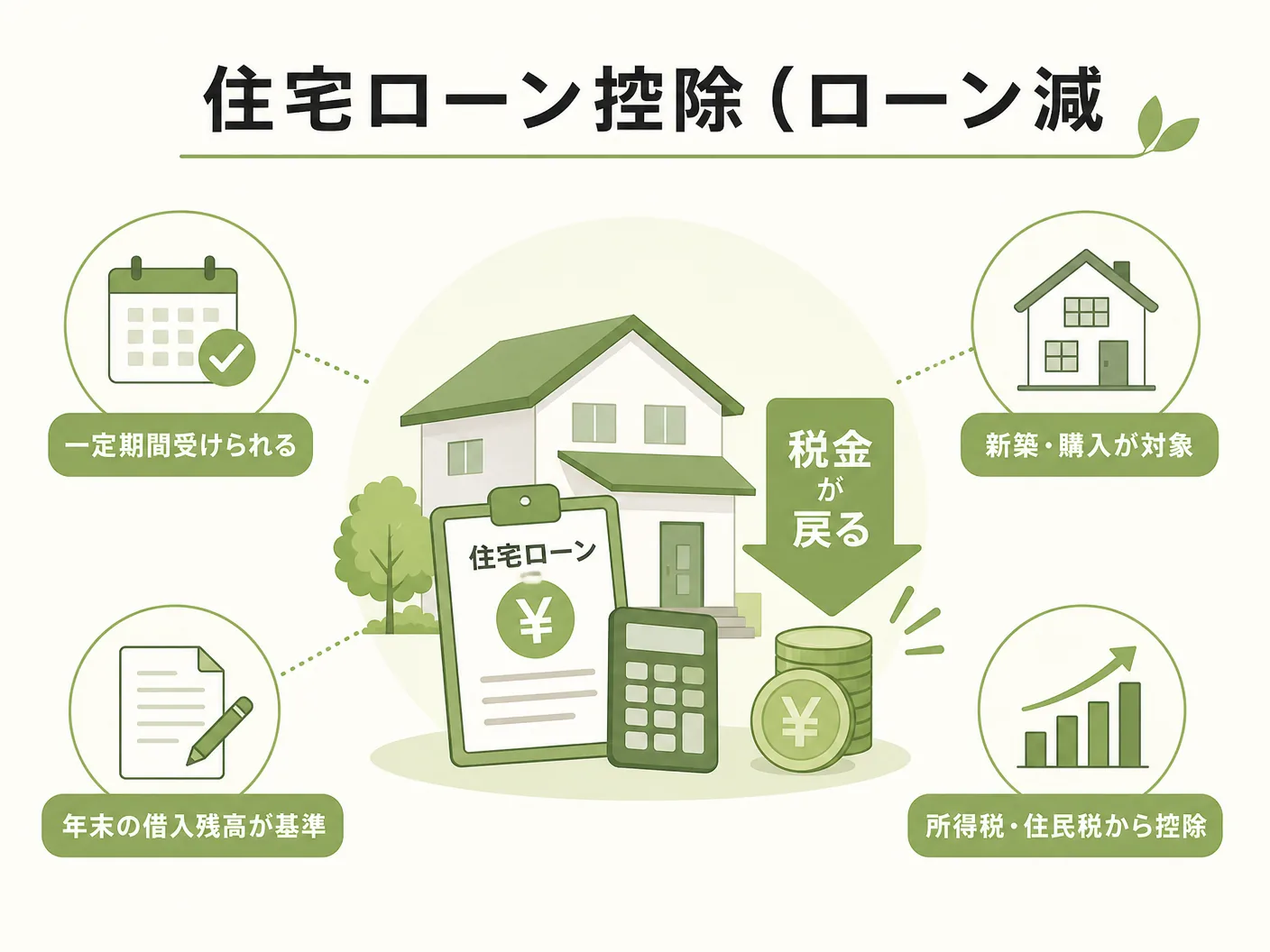 ペアローン 連帯債務 収入合算の住宅ローン控除(ローン減税)への影響を表す図解イラスト