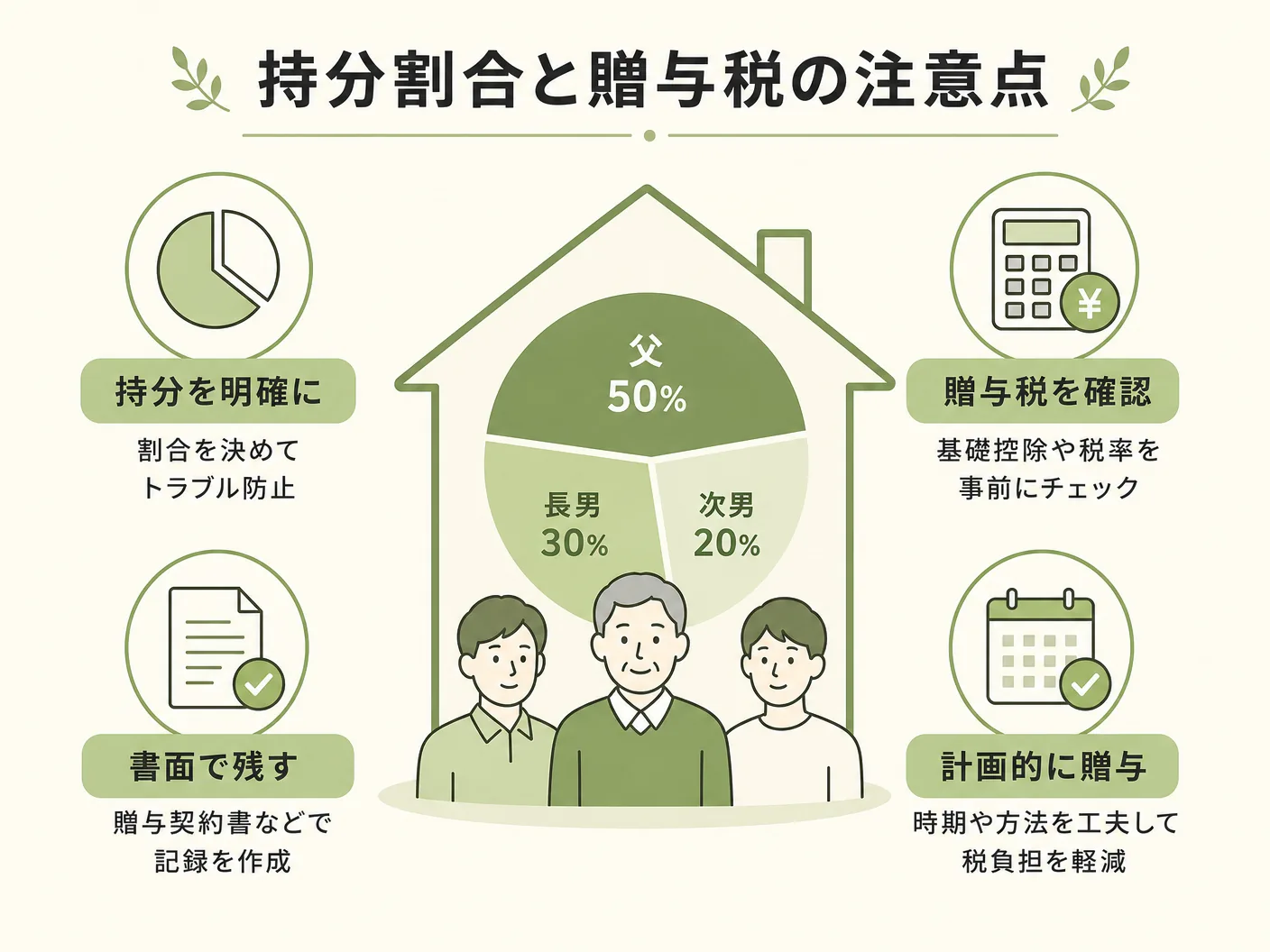ペアローン 連帯債務 収入合算の持分割合と贈与税の注意点を表す図解イラスト