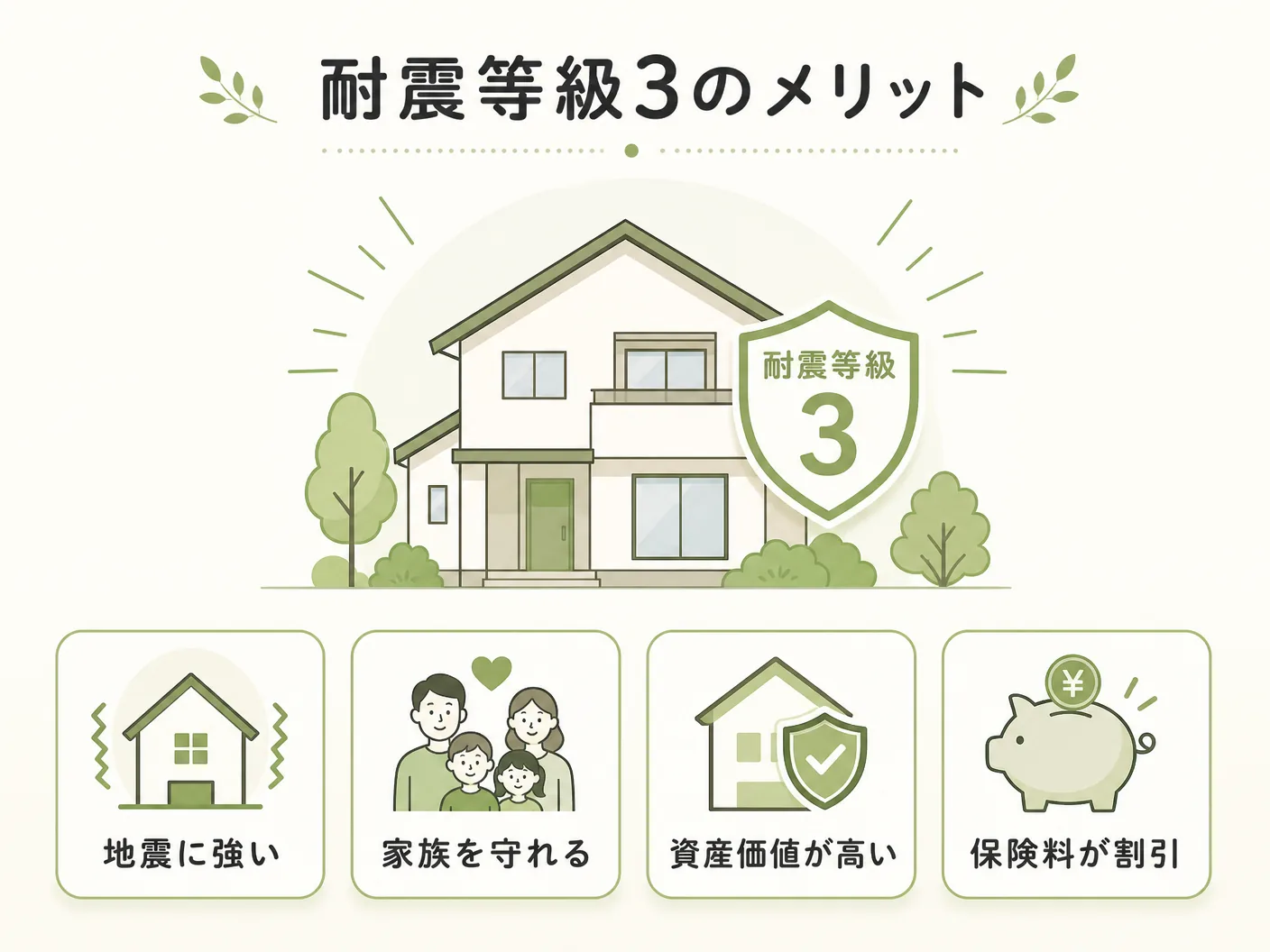 耐震等級3のメリットを表す図解イラスト