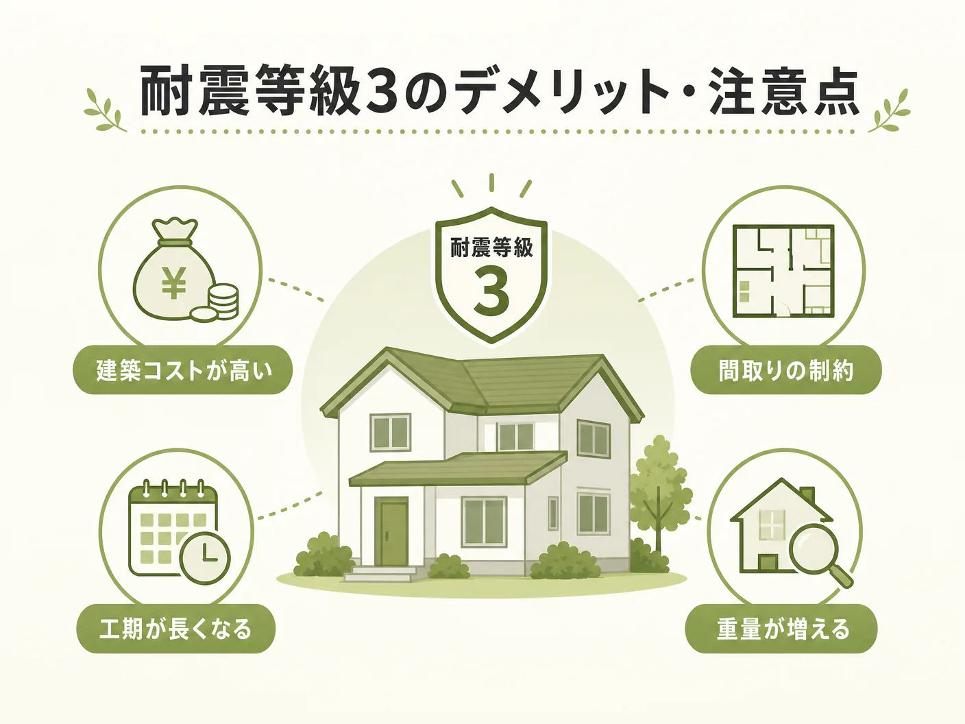 耐震等級3のデメリット・注意点を表す図解イラスト
