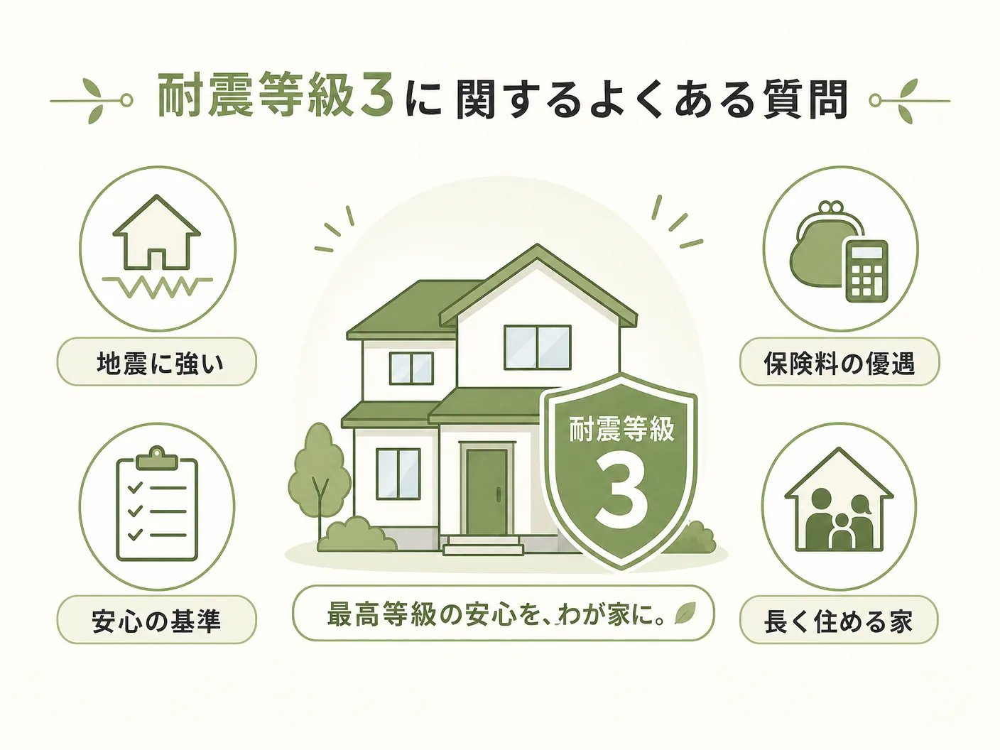耐震等級3に関するよくある質問を表す図解イラスト