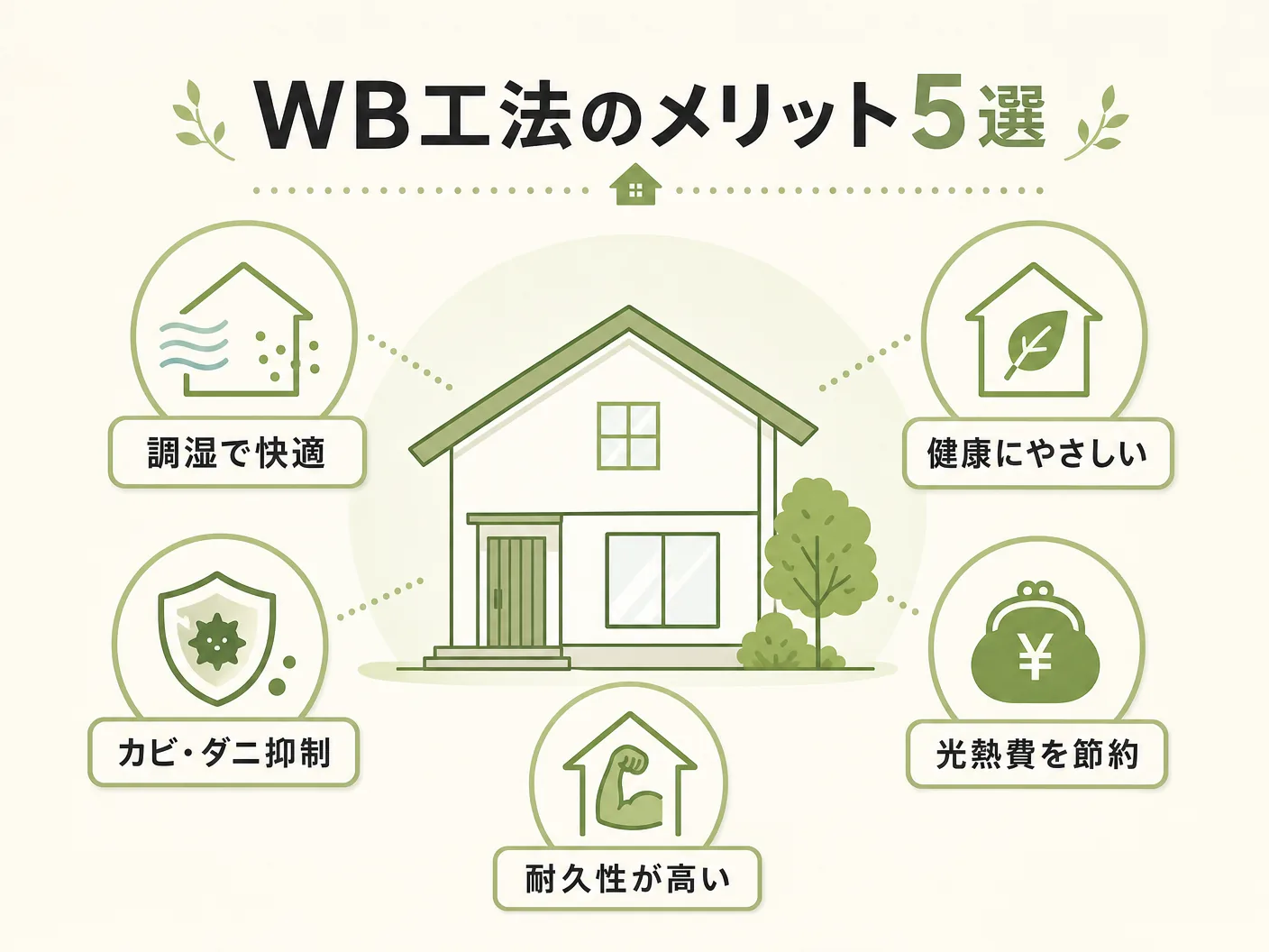 デメリットのWB工法のメリット5選を表す図解イラスト