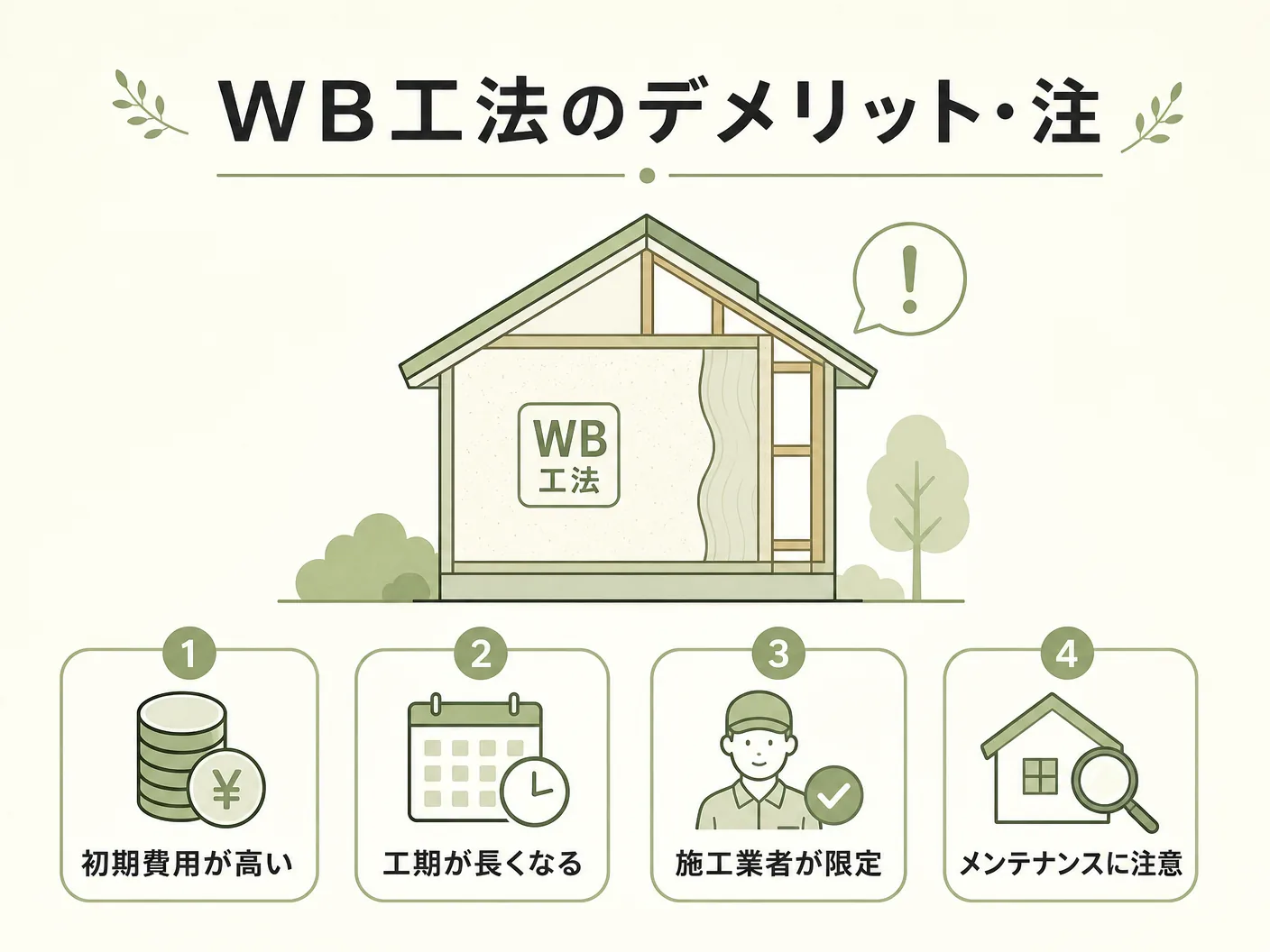 WB工法のデメリット・注意点を表す図解イラスト