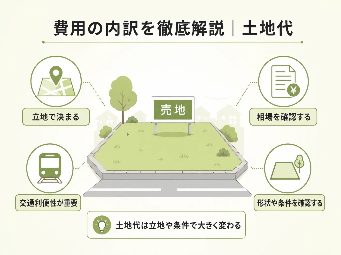 注文住宅 土地なし 総額 相場の費用の内訳を徹底解説|土地代・建築費・諸費用を表す図解イラスト