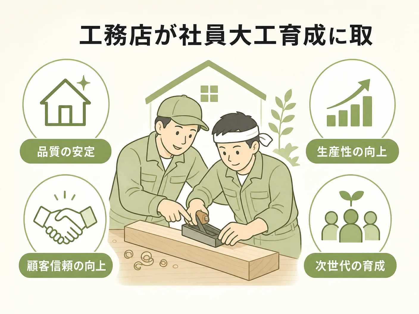 工務店が社員大工育成に取り組む理由を表す図解イラスト