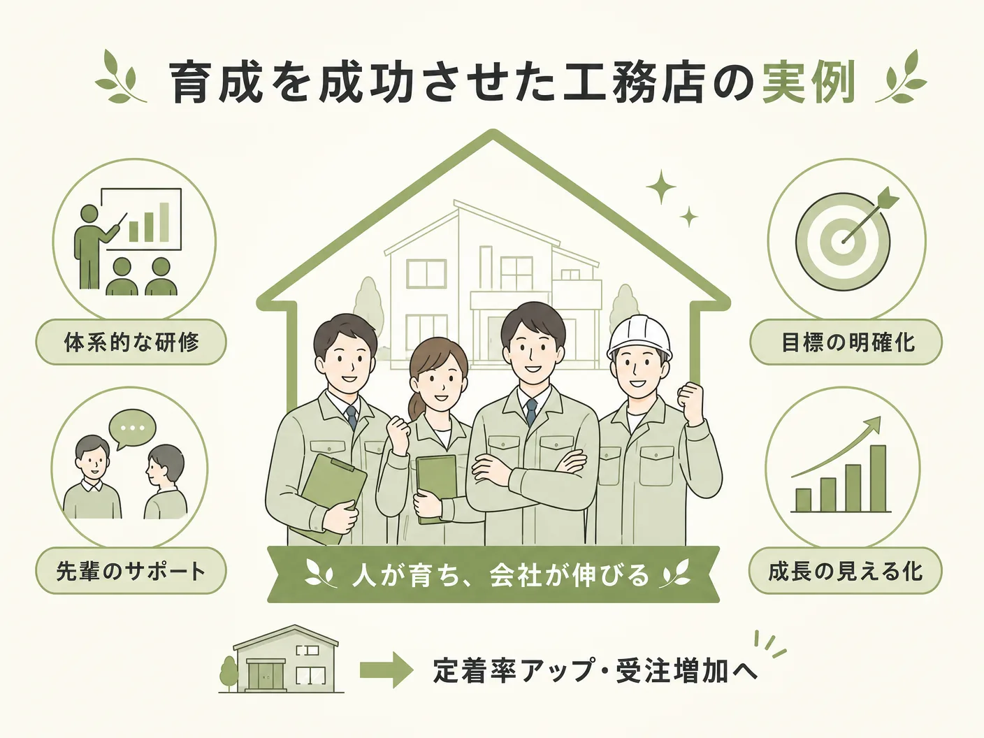 社員大工の育成を成功させた工務店の実例を表す図解イラスト