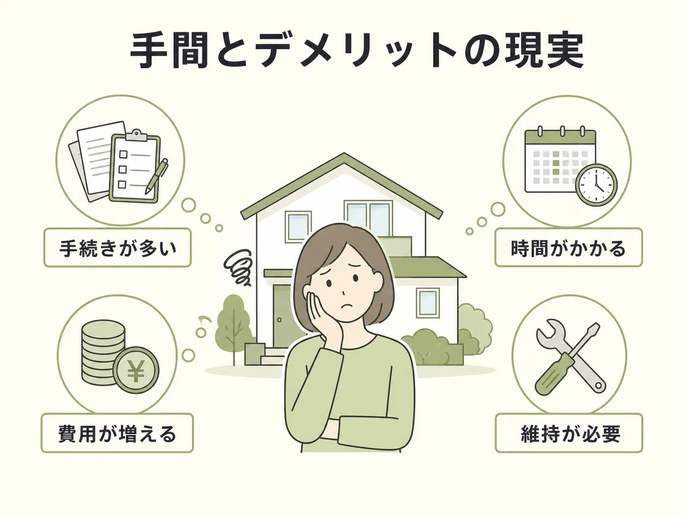 薪ストーブ 維持費 費用の見落としがちな手間とデメリットの現実を表す図解イラスト