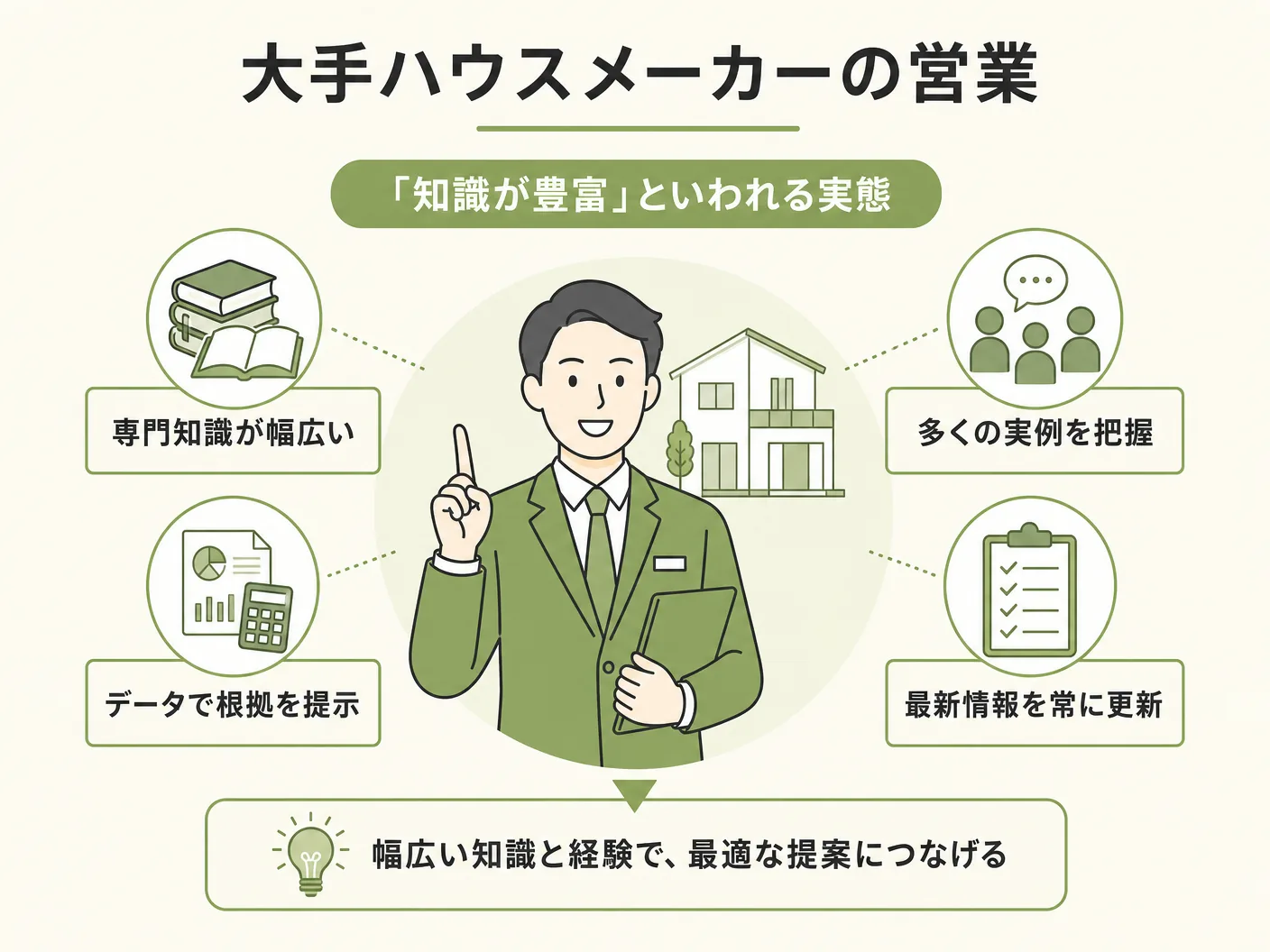 大手ハウスメーカーの営業マンが「知識が豊富」といわれる実態を表す図解イラスト