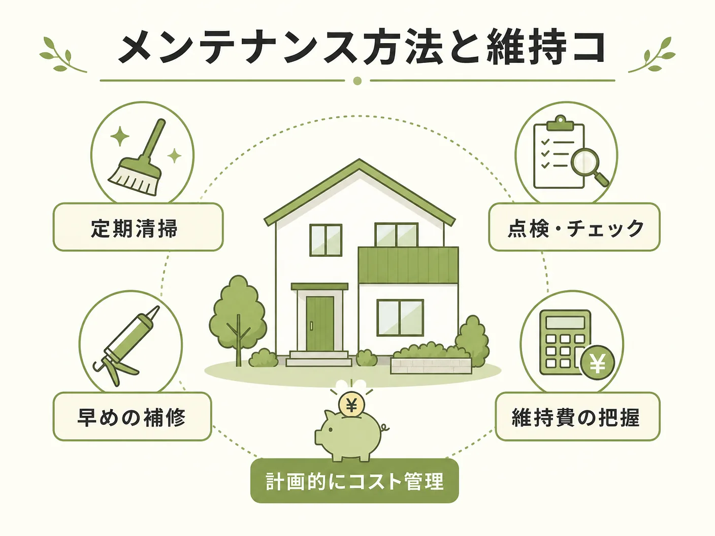 リノリウム 水回りのメンテナンス方法と維持コストを表す図解イラスト